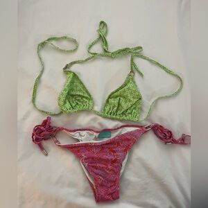 Melissa Odabash Green & Pink Mixed-Print Bikini Set